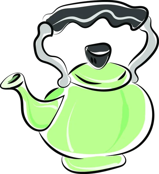 Theepot Met Groene Thee Vectorillustratie — Stockvector