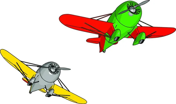 Twee Oude Retro Vliegtuigen Illustratie Vector Witte Achtergrond — Stockvector