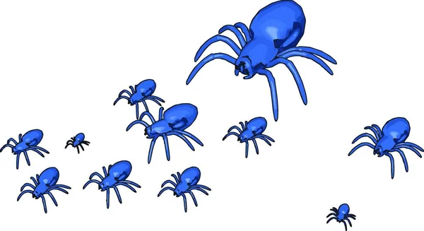 Blauwe Spinnen Illustratie Vector Witte Achtergrond — Stockvector