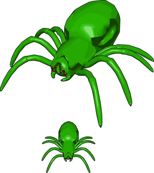 Yeşil Örümcekler Illüstrasyon Beyaz Arka Plan Vektör — Stok Vektör