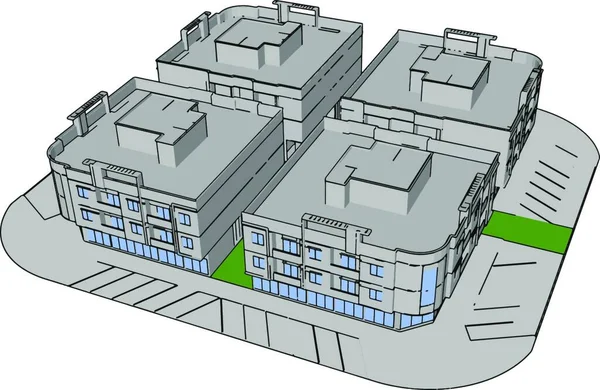 带屋顶的房子的3D插图 — 图库矢量图片