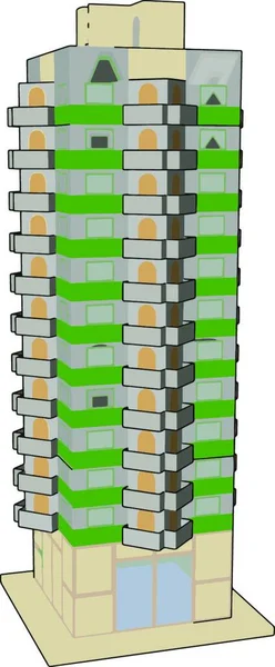 Ψηλό Πράσινο Κτίριο Απεικόνιση Διάνυσμα Λευκό Φόντο — Διανυσματικό Αρχείο