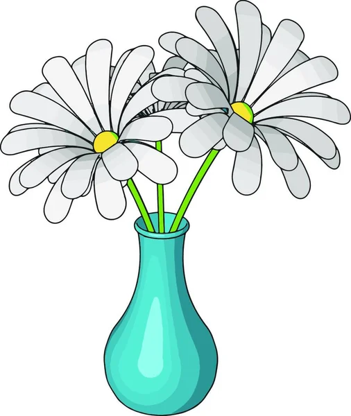 Vase Bleu Avec Fleurs Illustration Vecteur Sur Fond Blanc — Image vectorielle