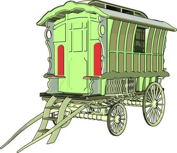 Oude Groene Wagen Illustratie Vector Witte Achtergrond — Stockvector