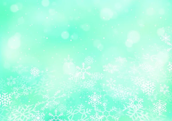 Bokeh Natal Inverno Fundo Feito Flocos Neve Neve Light Blue — Vetor de Stock