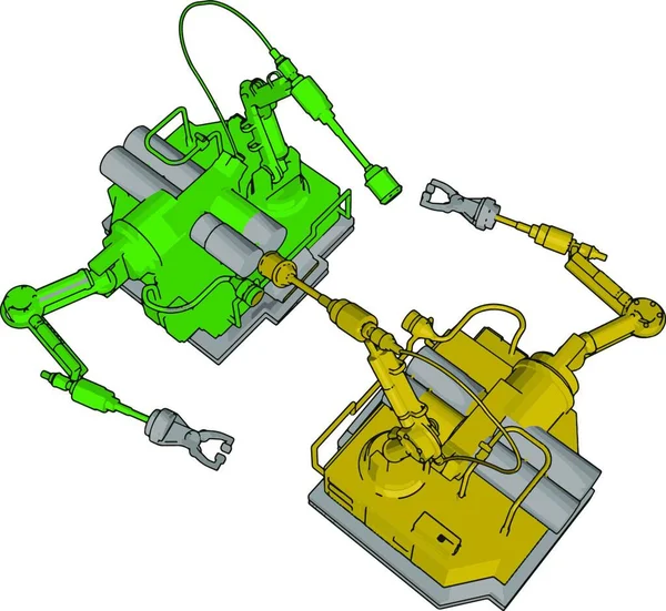 Máquina Ingeniería Verde Amarilla Ilustración Vector Sobre Fondo Blanco — Vector de stock