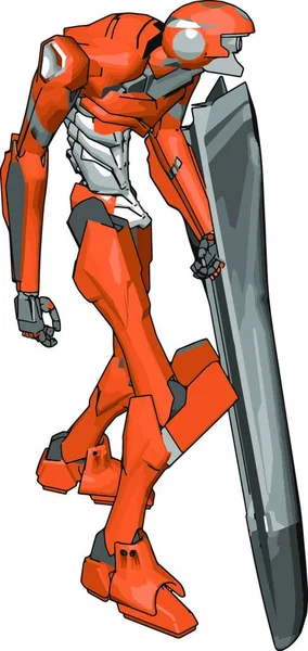 シールド付きオレンジロボット イラスト 白い背景にベクトル — ストックベクタ