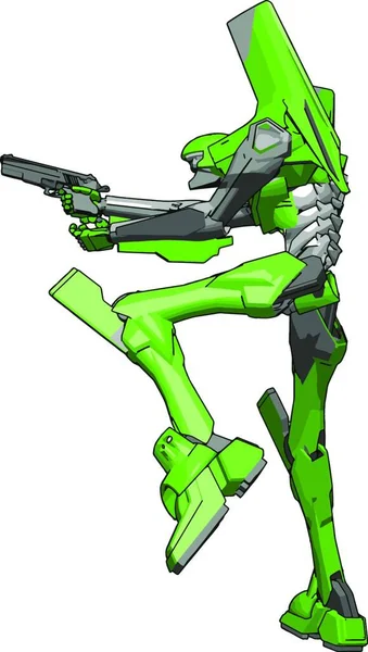 Green Robot Gun Illustration Vector White Background — Stock Vector