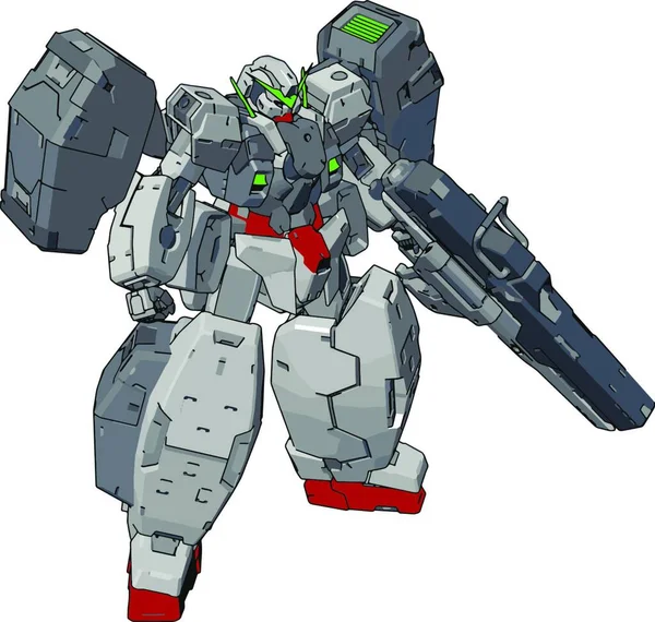 白い背景に大きな銃 イラスト ベクトルを持つ強力なロボット — ストックベクタ