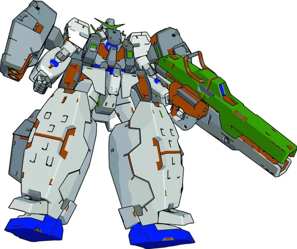 Stark Robot Med Stor Pistol Illustration Vektor Vit Bakgrund — Stock vektor
