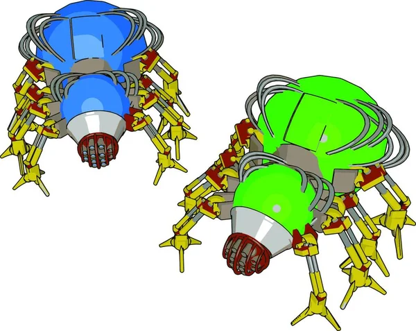 Blå Och Grön Robot Bug Illustration Vektor Vit Bakgrund — Stock vektor