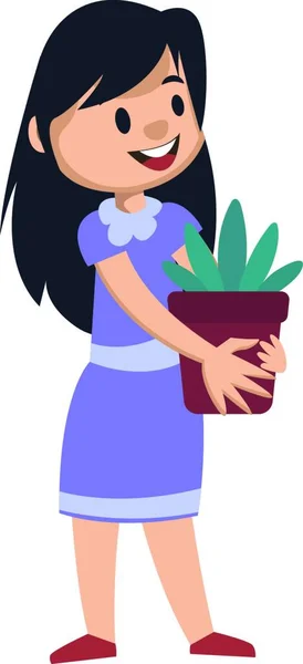 Chica Sosteniendo Una Planta Ilustración Vector Sobre Fondo Blanco — Archivo Imágenes Vectoriales