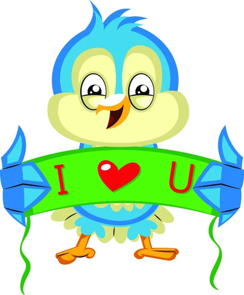 Pássaro Azul Segura Verde Amo Você Assinar Ilustração Vetor Fundo —  Vetores de Stock