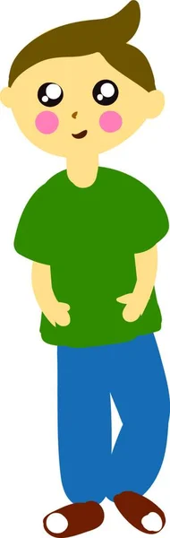 Jongen Groene Shirt Illustratie Vector Witte Achtergrond — Stockvector