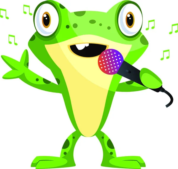 Happy Frog Maskotka Śpiew Mikrofon Ilustracja Wektor Białym Tle — Wektor stockowy