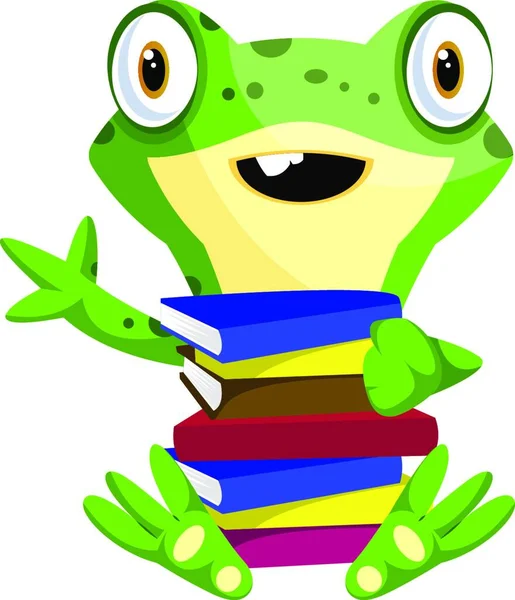 Nerd Baby Frog Redovisade Böcker Illustration Vektor Vit Bakgrund — Stock vektor