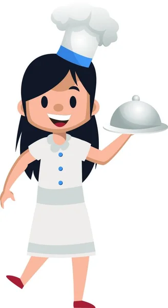 Gadis Memasak Dengan Topi Memasak Ilustrasi Vektor Dengan Latar Belakang - Stok Vektor