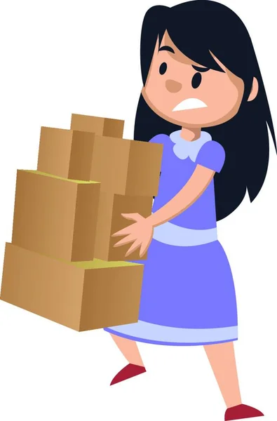 Κορίτσι Κρατώντας Κουτιά Απεικόνιση Διάνυσμα Λευκό Φόντο — Διανυσματικό Αρχείο