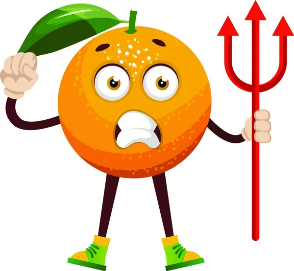 Laranja Com Lança Diabo Ilustração Vetor Sobre Fundo Branco — Vetor de Stock