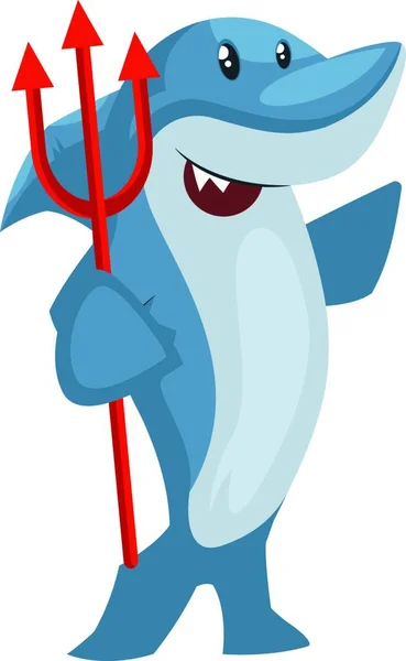 Requin Avec Lance Diable Illustration Vecteur Sur Fond Blanc — Image vectorielle