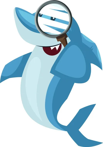 鲨鱼与放大镜 白色背景的矢量 — 图库矢量图片