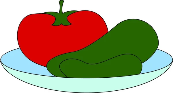 Tomate Concombres Sur Assiette Illustration Vecteur Sur Fond Blanc — Image vectorielle