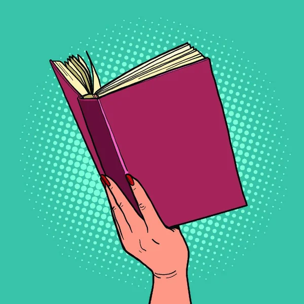 Bok Kvinnlig Hand Läsning Och Litteratur Serietidning Pop Konst Retro — Stock vektor