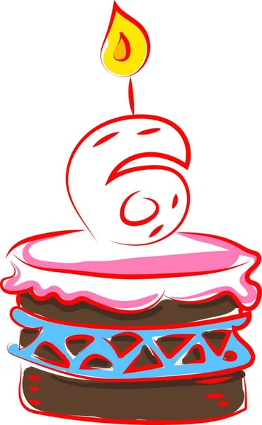 Gâteau Anniversaire Avec Numéro Six Illustration Vecteur Sur Fond Blanc — Image vectorielle