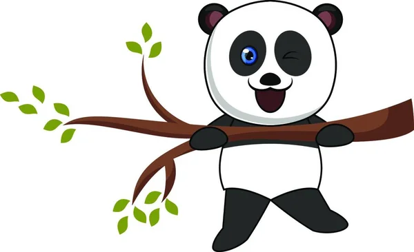 Desenho Animado Panda Pendurado Em Um Galho Vetor Ilustração