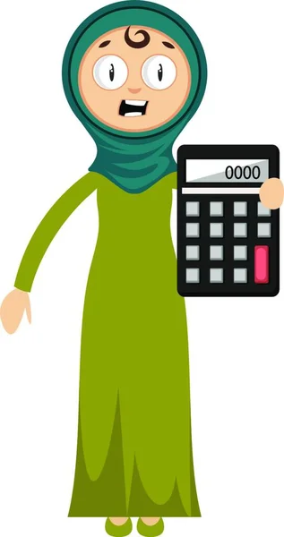 Mujer Con Calculadora Ilustración Vector Sobre Fondo Blanco — Vector de stock