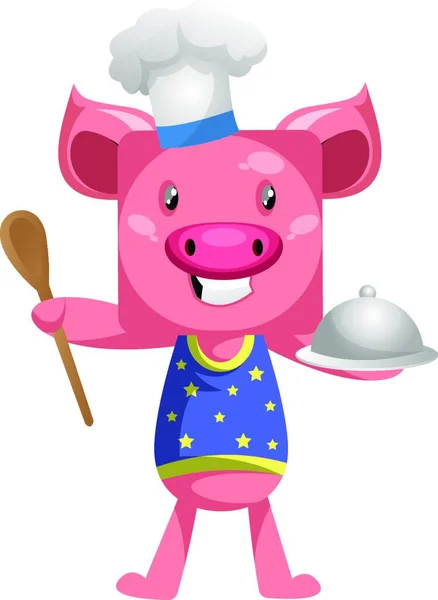 Pig Chef Outfit Illustration Vector White Background — Stock Vector
