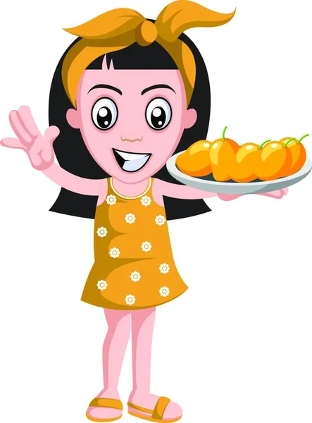 Chica Con Mangos Ilustración Vector Sobre Fondo Blanco — Vector de stock