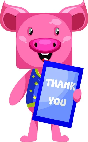 Pig Thank You Sign Illustration Vector White Background — Stock Vector