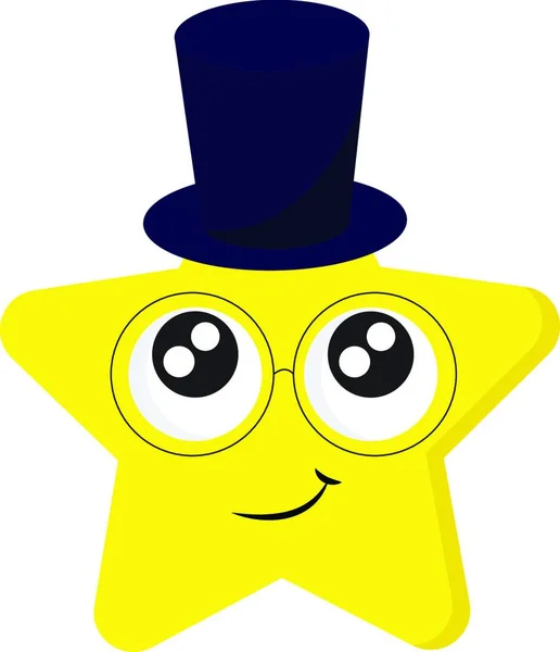 Emoji Leende Femuddig Gul Stjärna Trollkarl Blå Hatt Och Ett — Stock vektor