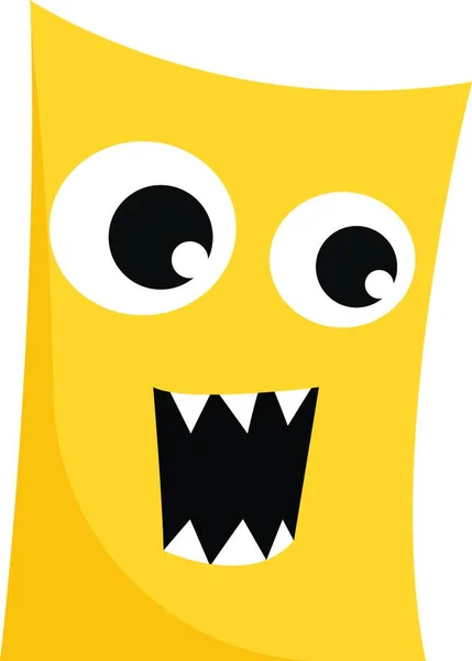 目が左に転がった猛烈な長方形の黄色いモンスターのクリップアート ベクトル カラードローイングやイラストで爆発するかのように口を広げながら露出した牙の歯 — ストックベクタ