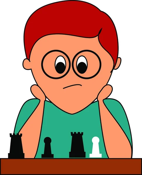 Boy Playing Chess Illustration Vector White Background — Stock Vector