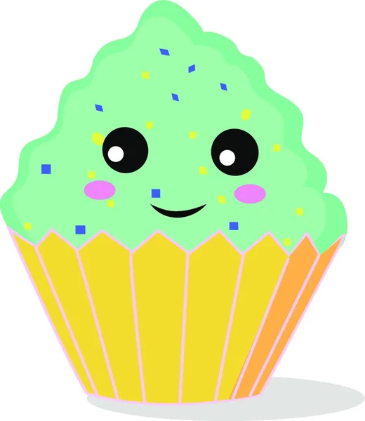 Desenho Animado Ilustração Cupcake Com Grande Sorriso — Vetor de Stock