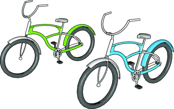 Grünes Und Blaues Fahrrad Illustration Vektor Auf Weißem Hintergrund — Stockvektor