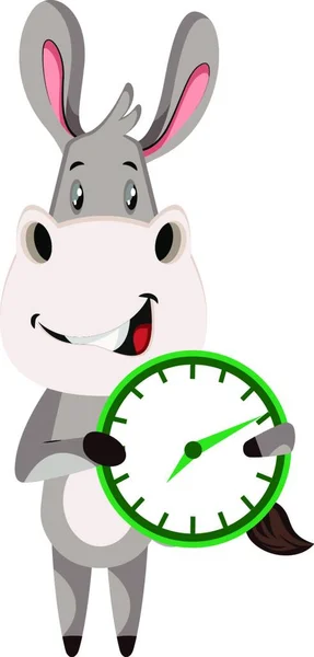 Burro Con Reloj Ilustración Vector Sobre Fondo Blanco — Archivo Imágenes Vectoriales