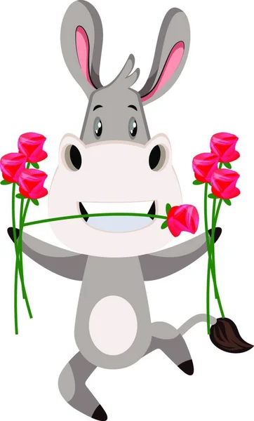 Burro Con Flores Ilustración Vector Sobre Fondo Blanco — Vector de stock