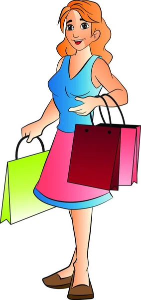 Ilustração Uma Menina Com Sacos Compras —  Vetores de Stock