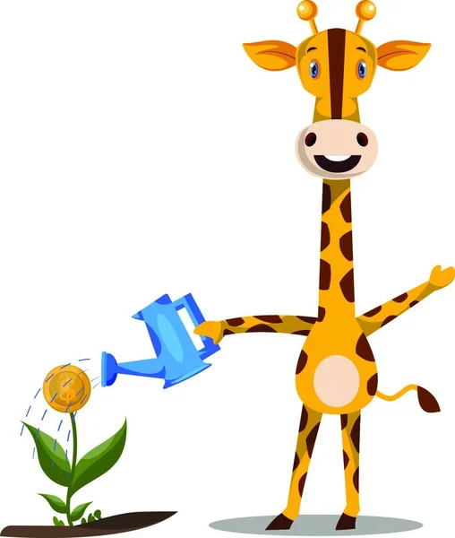 Żyrafa Podlewanie Roślin Ilustracja Wektor Białym Tle — Wektor stockowy