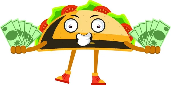 Taco Med Pengar Illustration Vektor Vit Bakgrund — Stock vektor