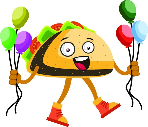 Taco Con Palloncini Illustrazione Vettore Sfondo Bianco — Vettoriale Stock