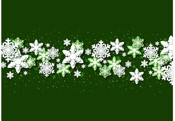 Groene Kerstachtergrond Met Papieren Sneeuwvlokken Abstract Moderne Feestelijke Illustratie Voor — Stockvector