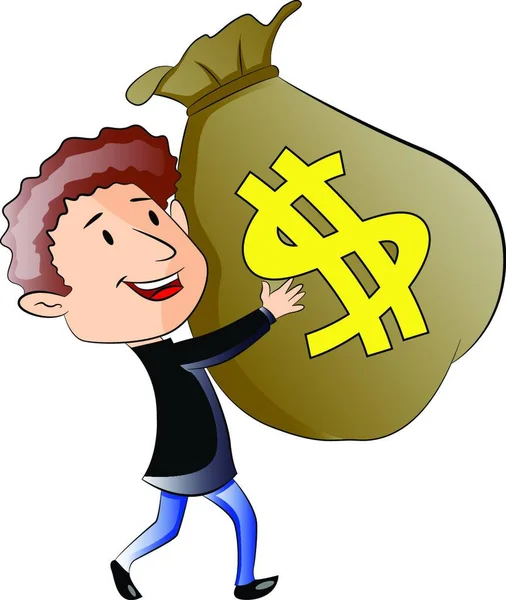 Young Man Holding Sack Money Vector Illustration — Stock Vector