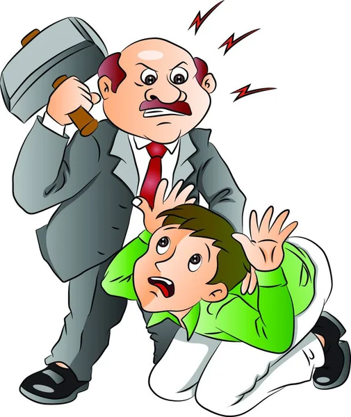 Vector Illustration Aggressive Boss Hitting His Employee — Stock Vector