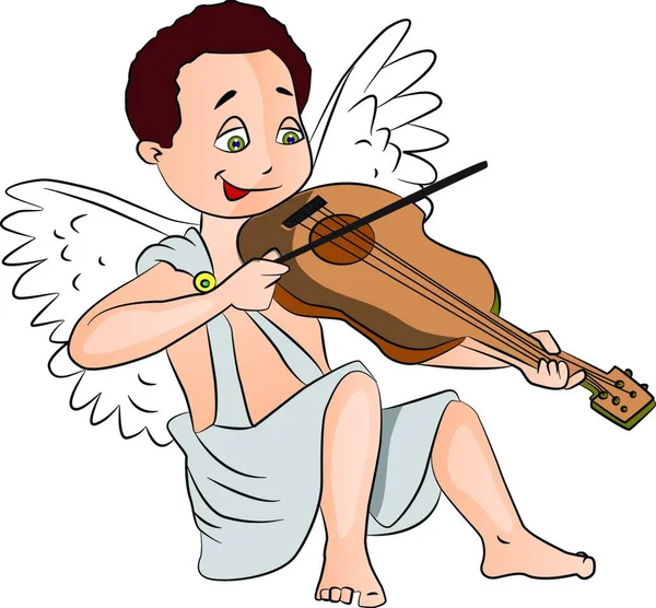 Векторная Иллюстрация Милого Мальчика Феи Играющего Скрипке — стоковый вектор