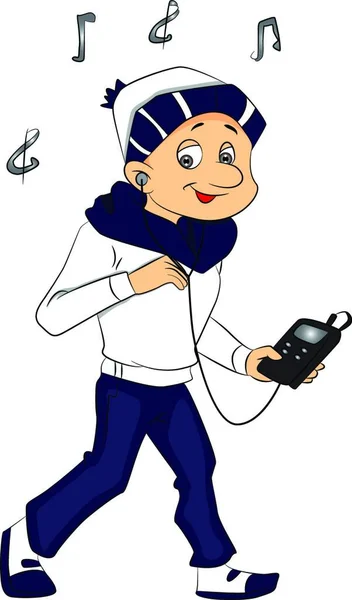 Εικονογράφηση Διάνυσμα Ευτυχισμένο Αγόρι Ακούγοντας Μουσική Mp3 Player — Διανυσματικό Αρχείο
