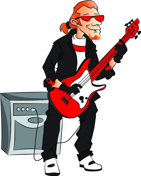 Ilustración Vectorial Rockstar Masculino Tocando Guitarra Eléctrica — Archivo Imágenes Vectoriales